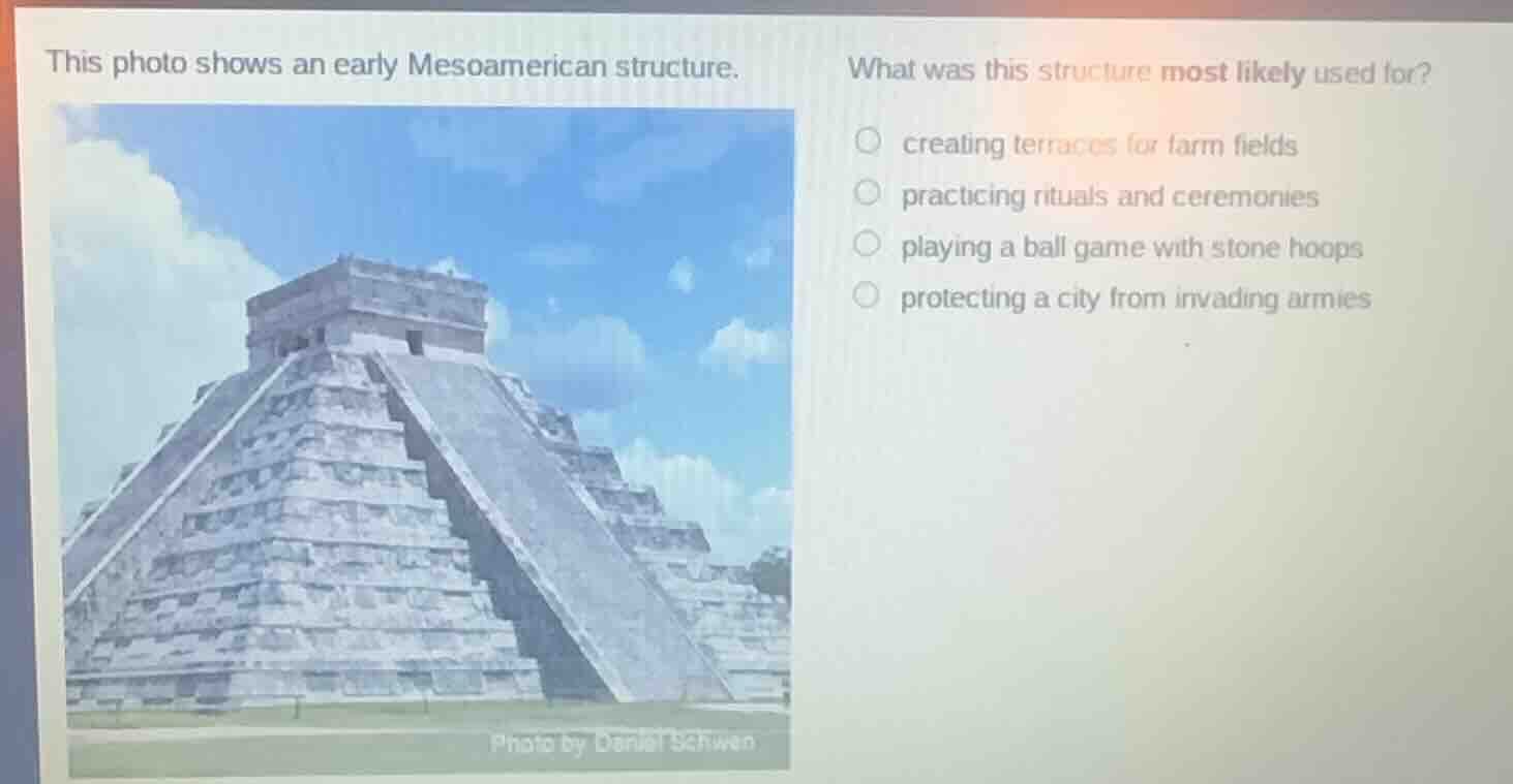 this photo shows an early mesoamerican structure. what was this structu…