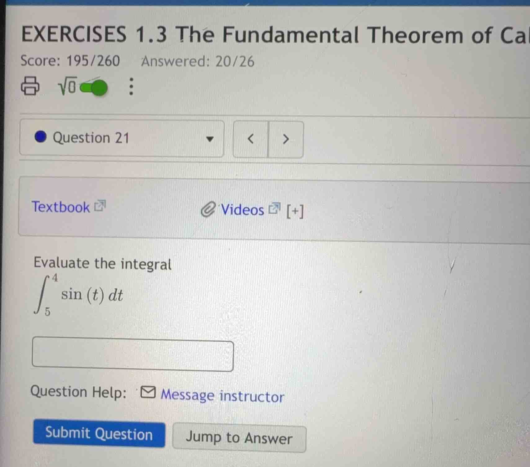 exercises 1.3 the fundamental theorem of ca score: 195/260 answered: 20…