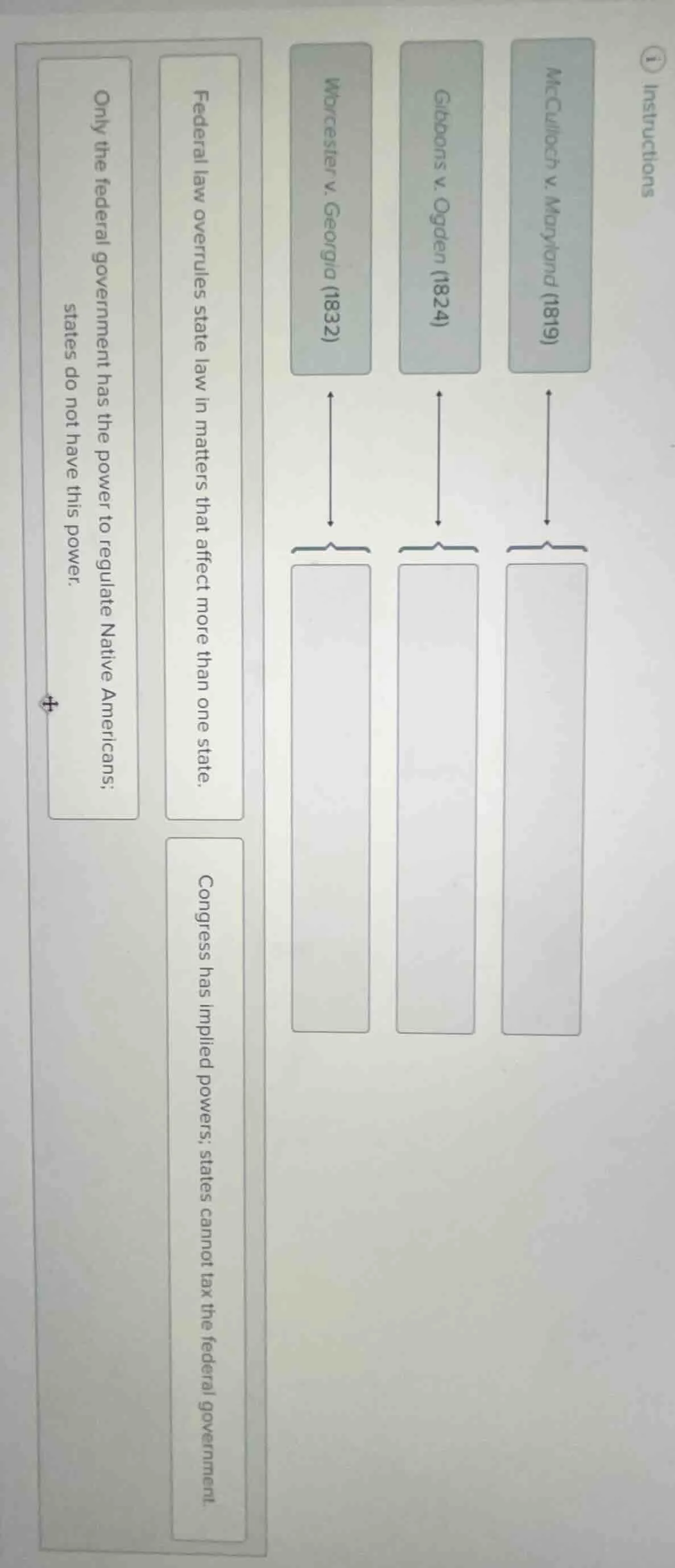 instructions mcculloch v. maryland (1819) gibbons v. ogden (1824) worce…