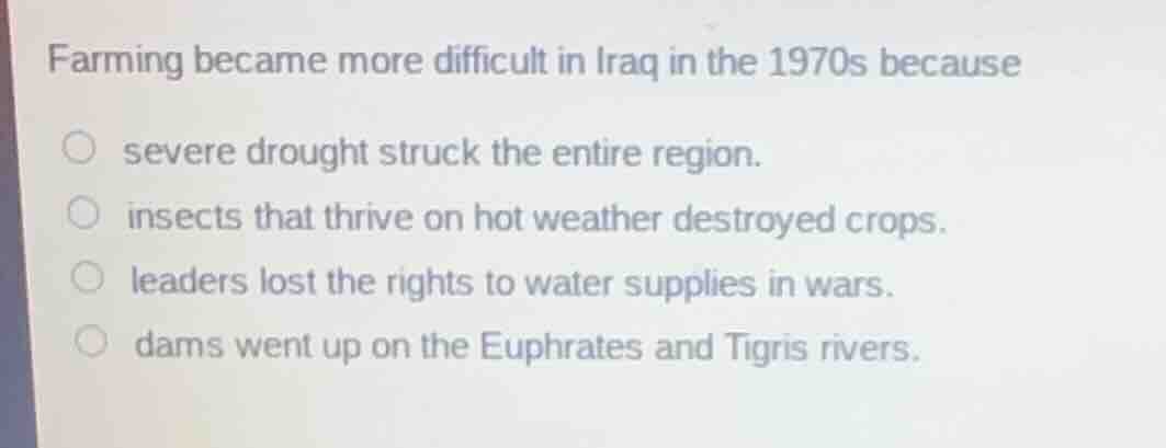farming became more difficult in iraq in the 1970s because severe droug…