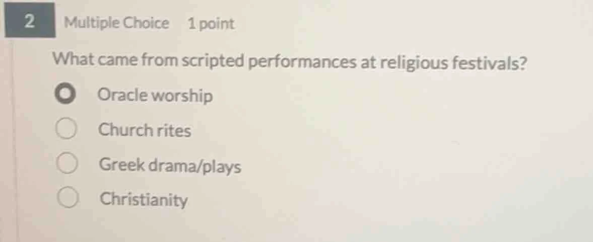 2 multiple choice 1 point what came from scripted performances at relig…