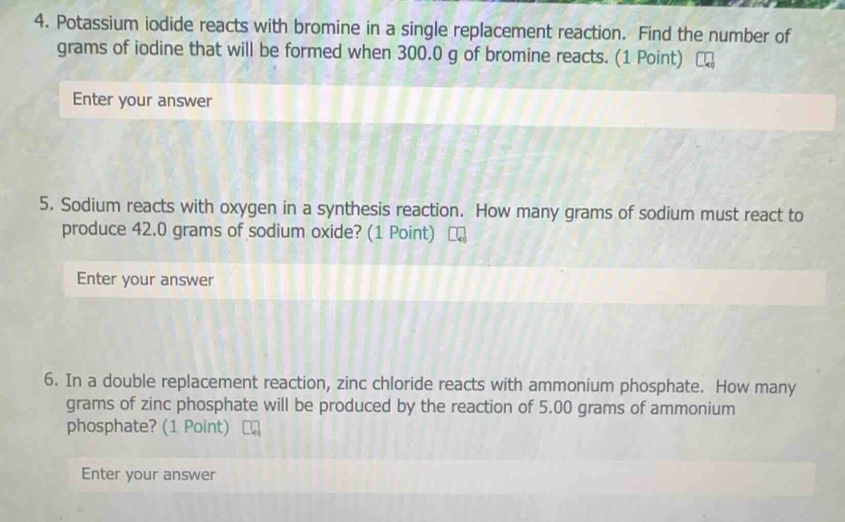 4. potassium iodide reacts with bromine in a single replacement reactio…