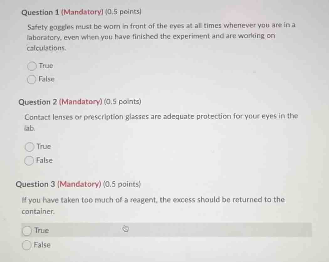 question 1 (mandatory) (0.5 points) safety goggles must be worn in fron…
