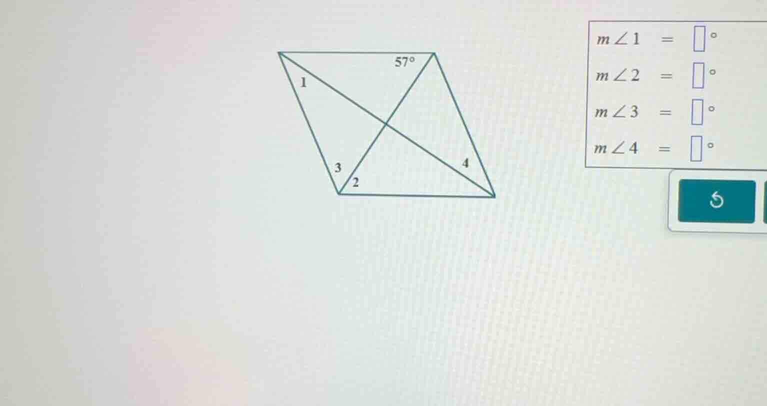 find the measures of angles 1, 2, 3, and 4 in the given quadrilateral (…
