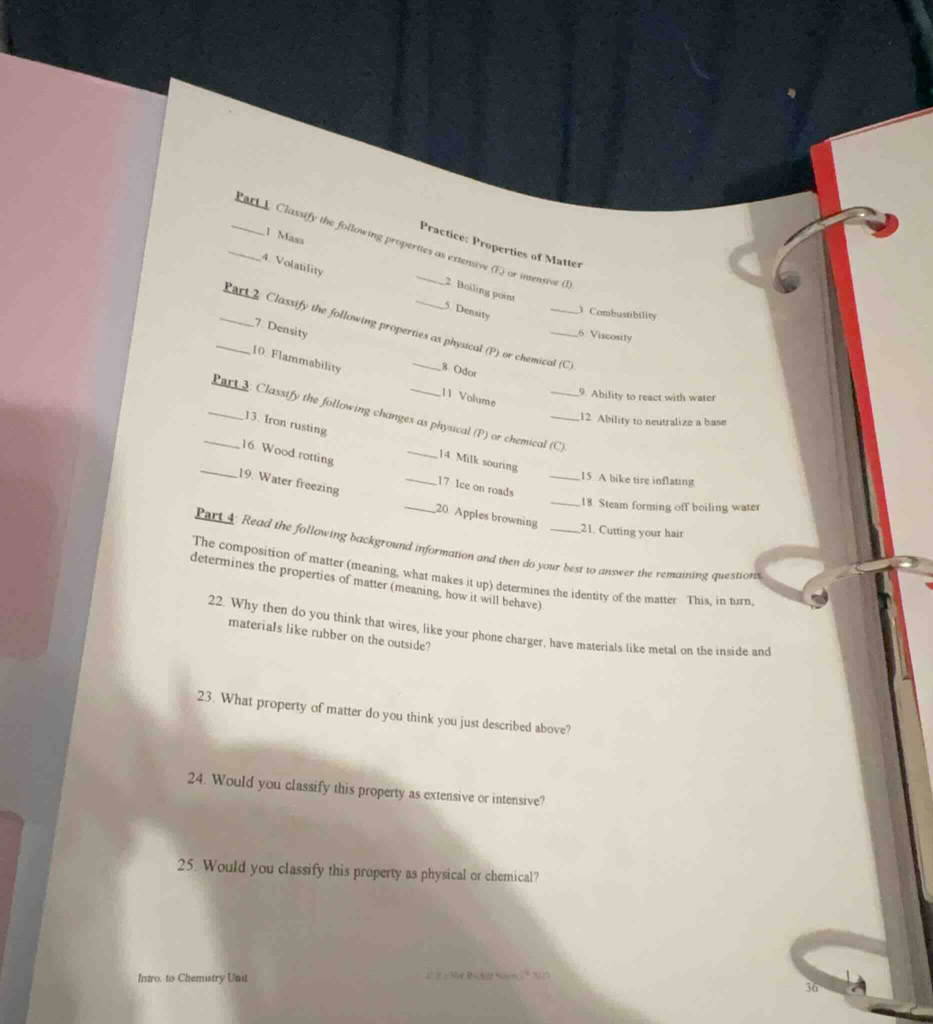 practice: properties of matter part 1 classify the following properties…