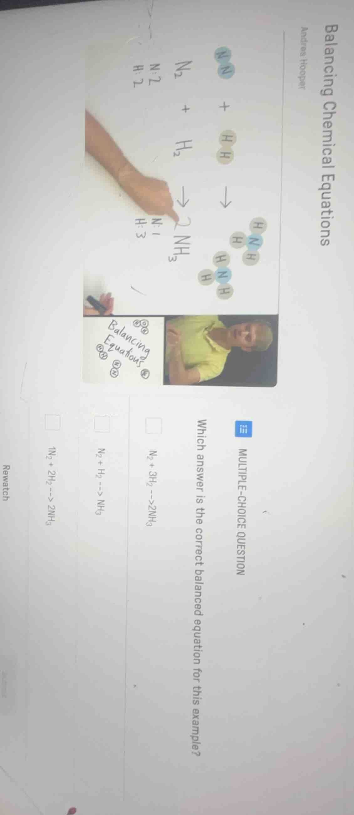 balancing chemical equations andres hooper multiple-choice question whi…