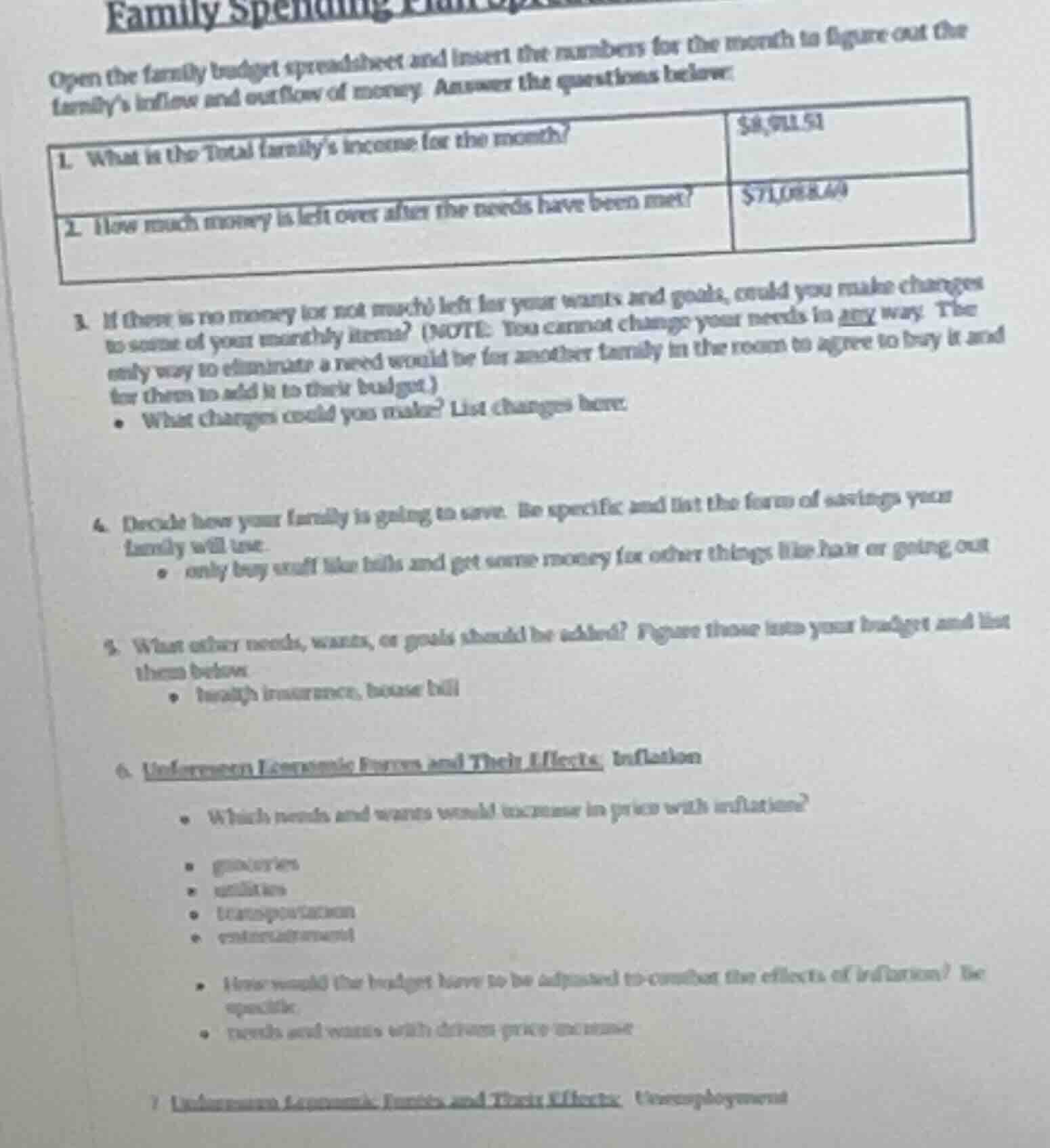 family spending plan open the family budget spreadsheet and insert the …