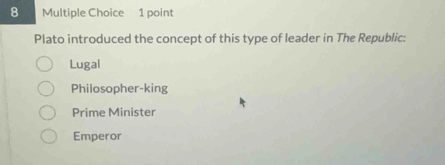 8 multiple choice 1 point plato introduced the concept of this type of …