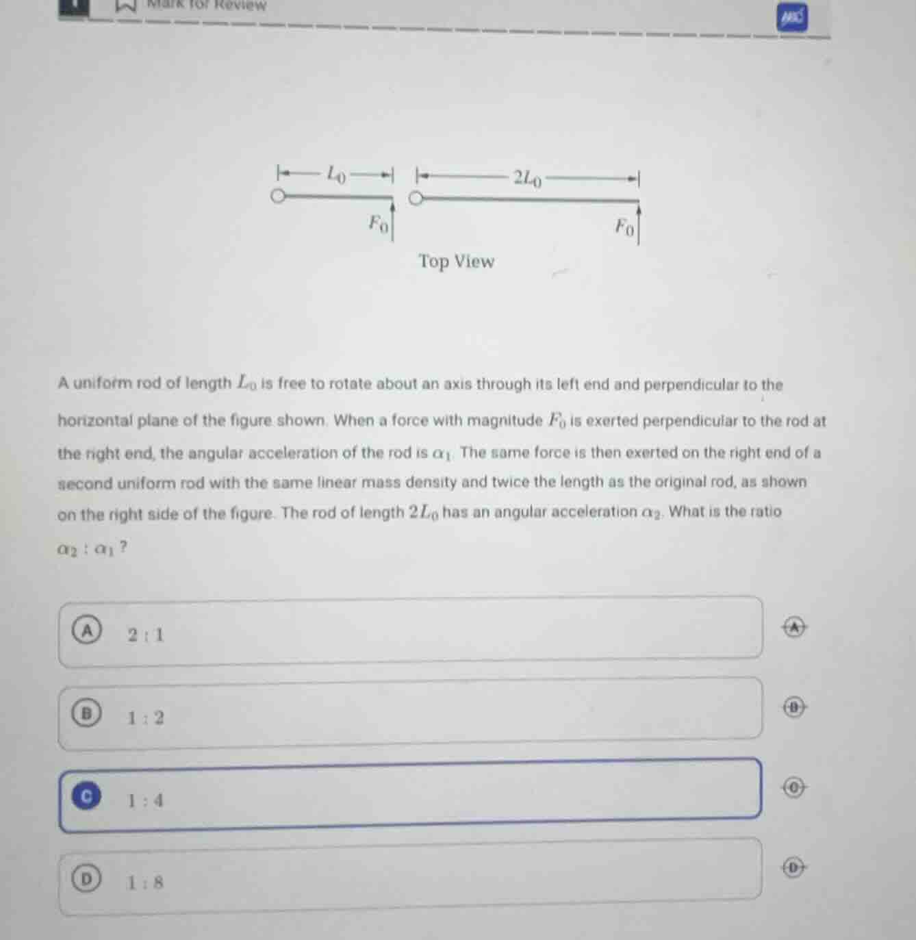 a uniform rod of length $l_0$ is free to rotate about an axis through i…