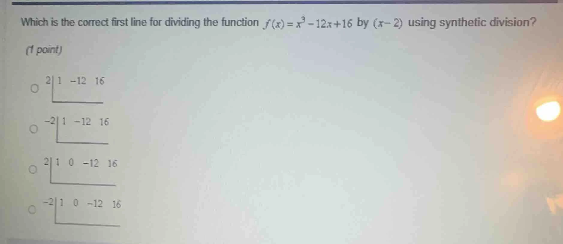 which is the correct first line for dividing the function $f(x)=x^3 - 1…