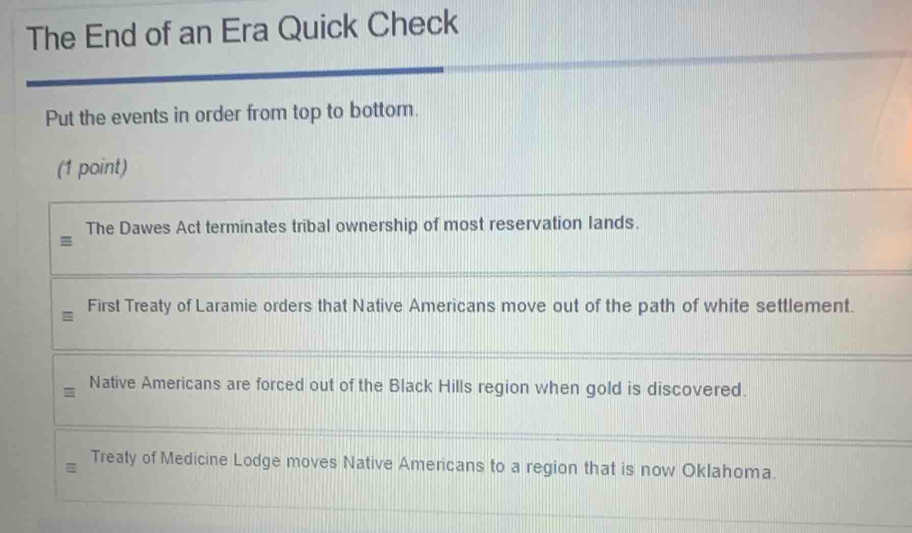 the end of an era quick check put the events in order from top to botto…