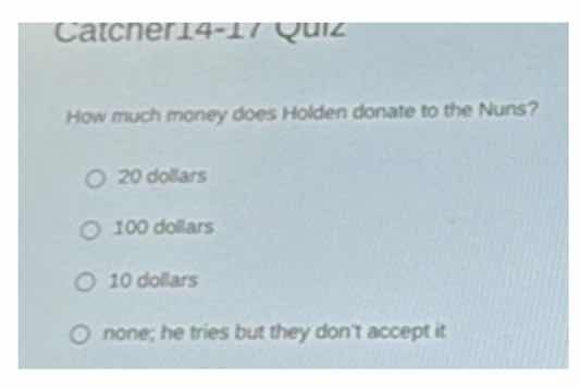 catcher14-17 quiz how much money does holden donate to the nuns? ○ 20 d…