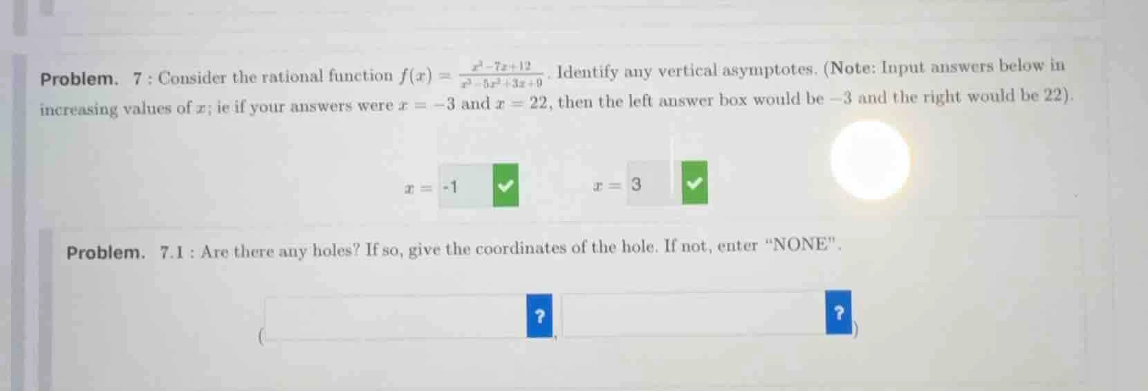 problem. 7 : consider the rational function $f(x) = \\frac{x^2 - 7x + 1…