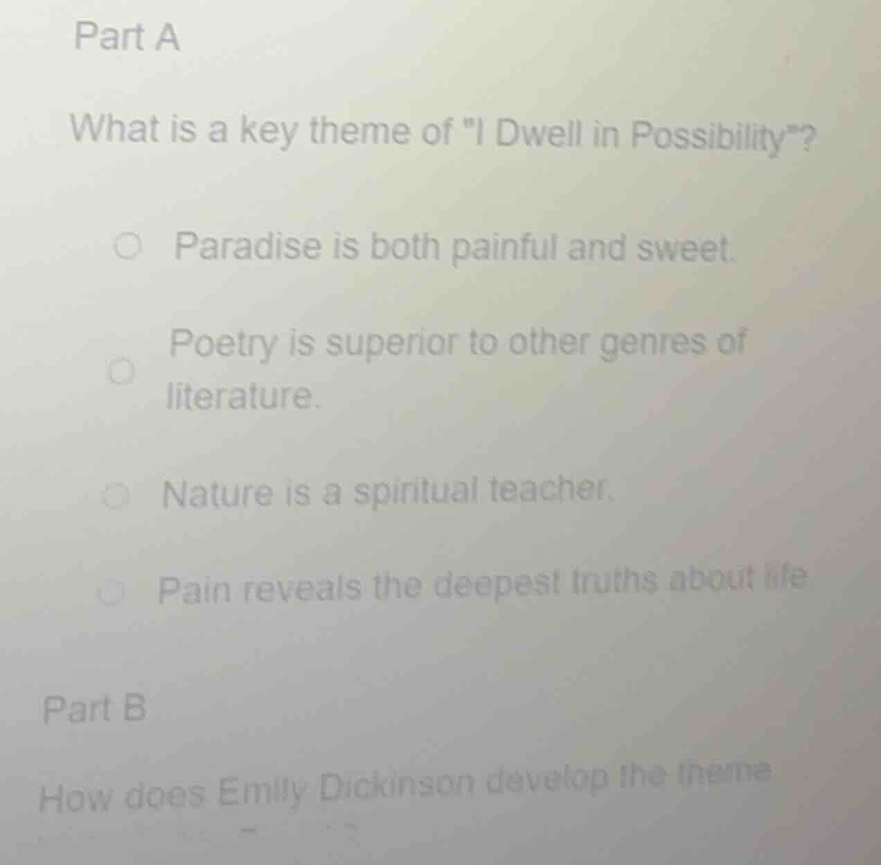 part a what is a key theme of \i dwell in possibility\? paradise is bot…