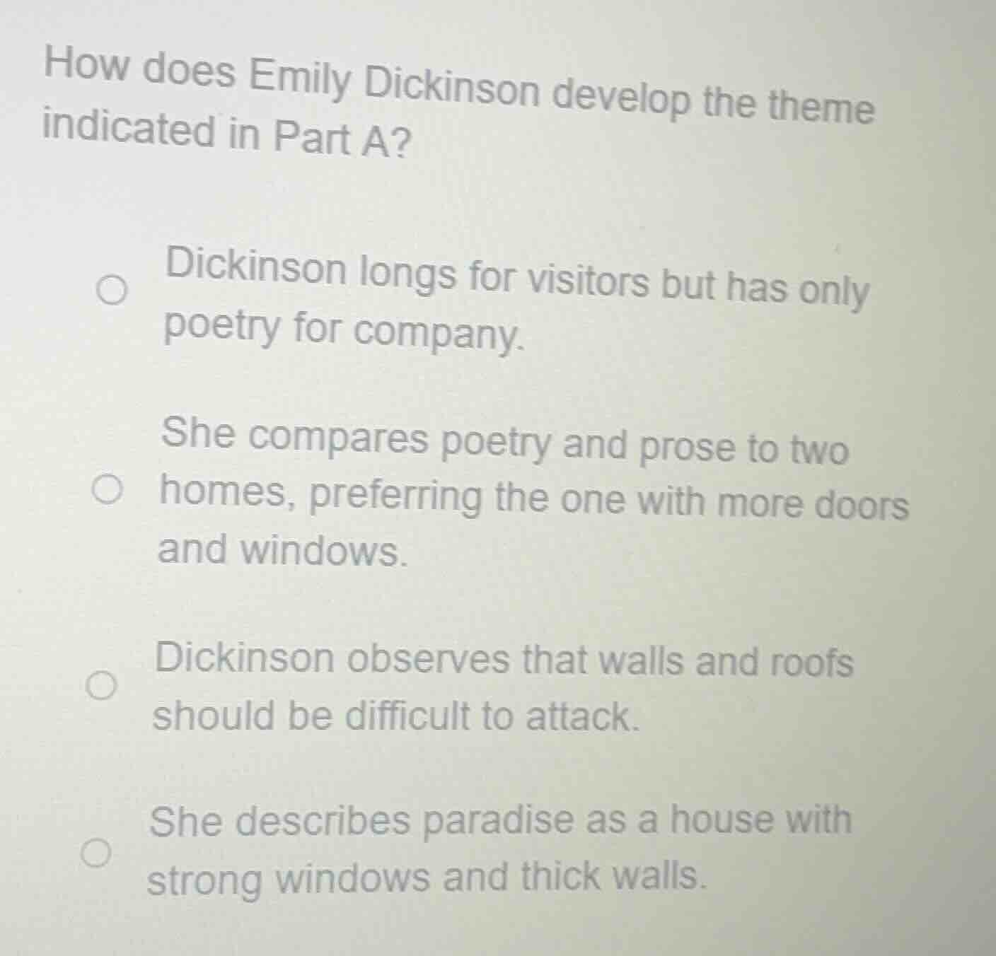 how does emily dickinson develop the theme indicated in part a? - dicki…
