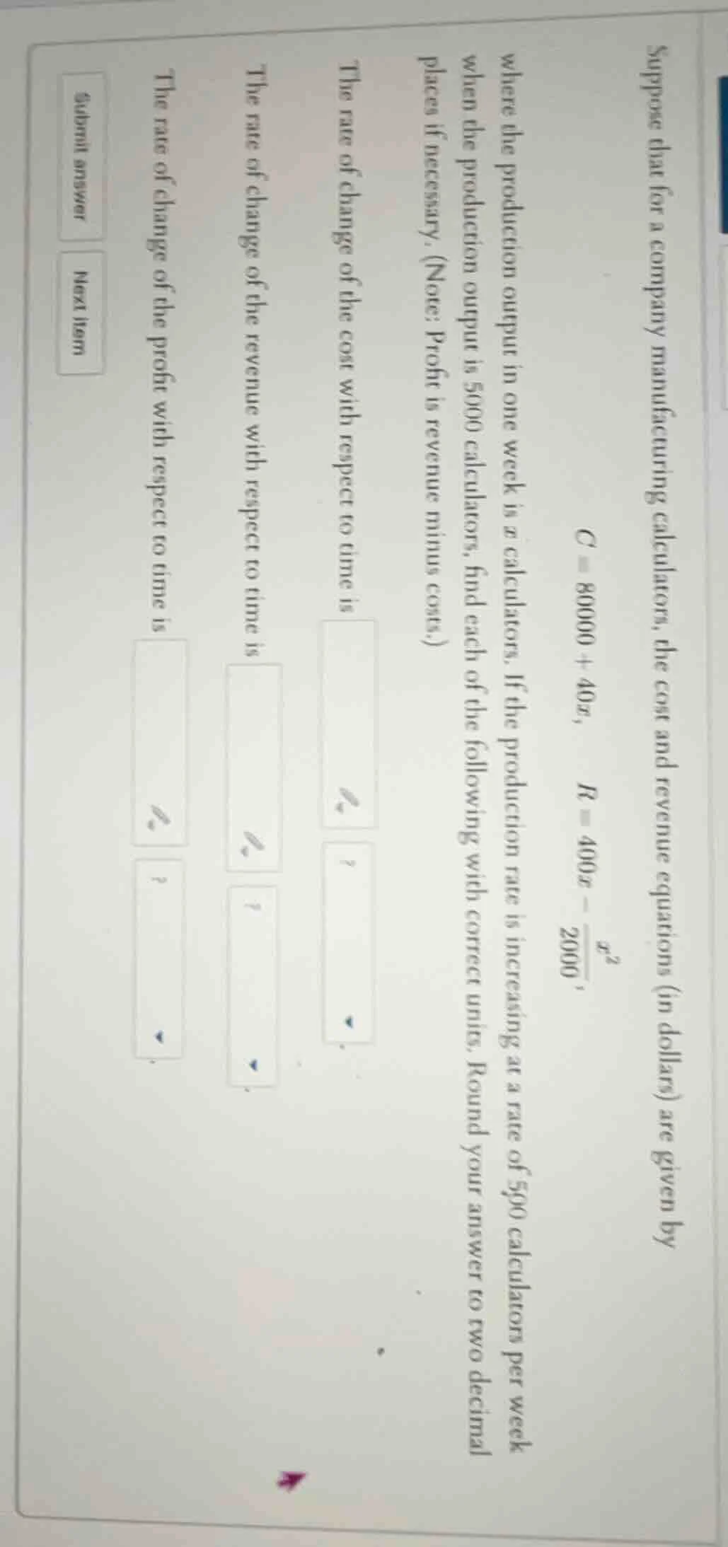 suppose that for a company manufacturing calculators, the cost and reve…