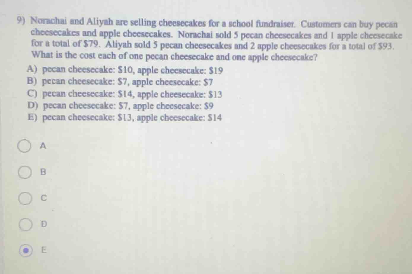 9) norachai and aliyah are selling cheesecakes for a school fundraiser.…