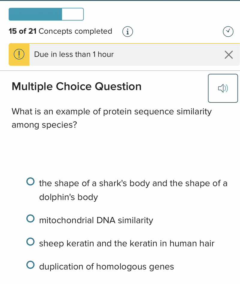 15 of 21 concepts completed due in less than 1 hour multiple choice que…