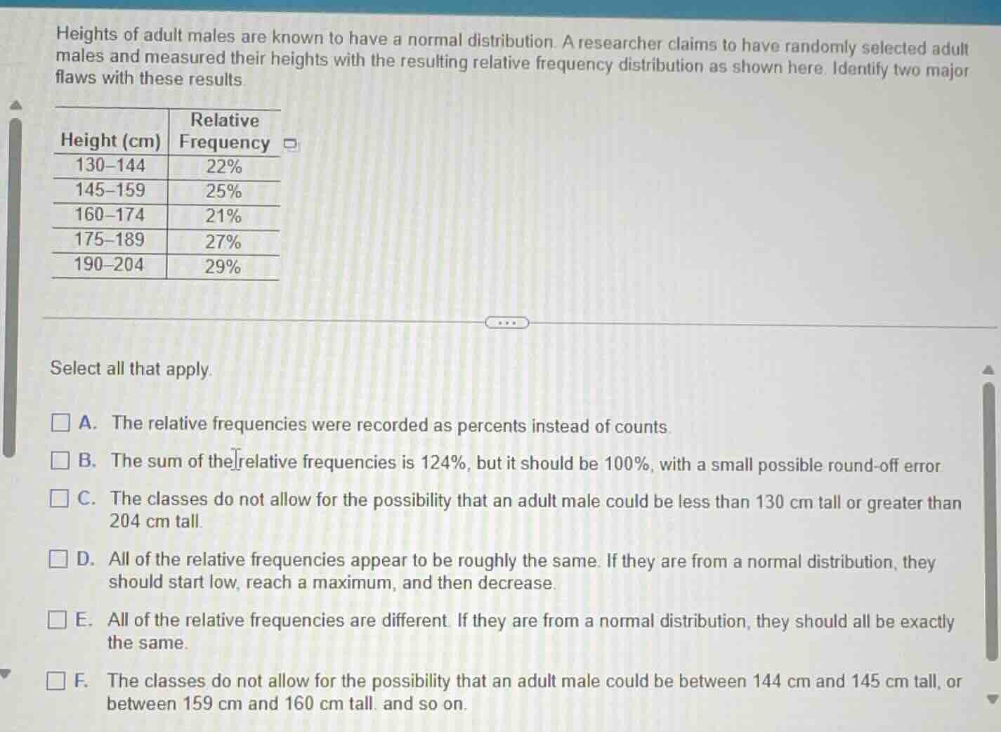heights of adult males are known to have a normal distribution. a resea…