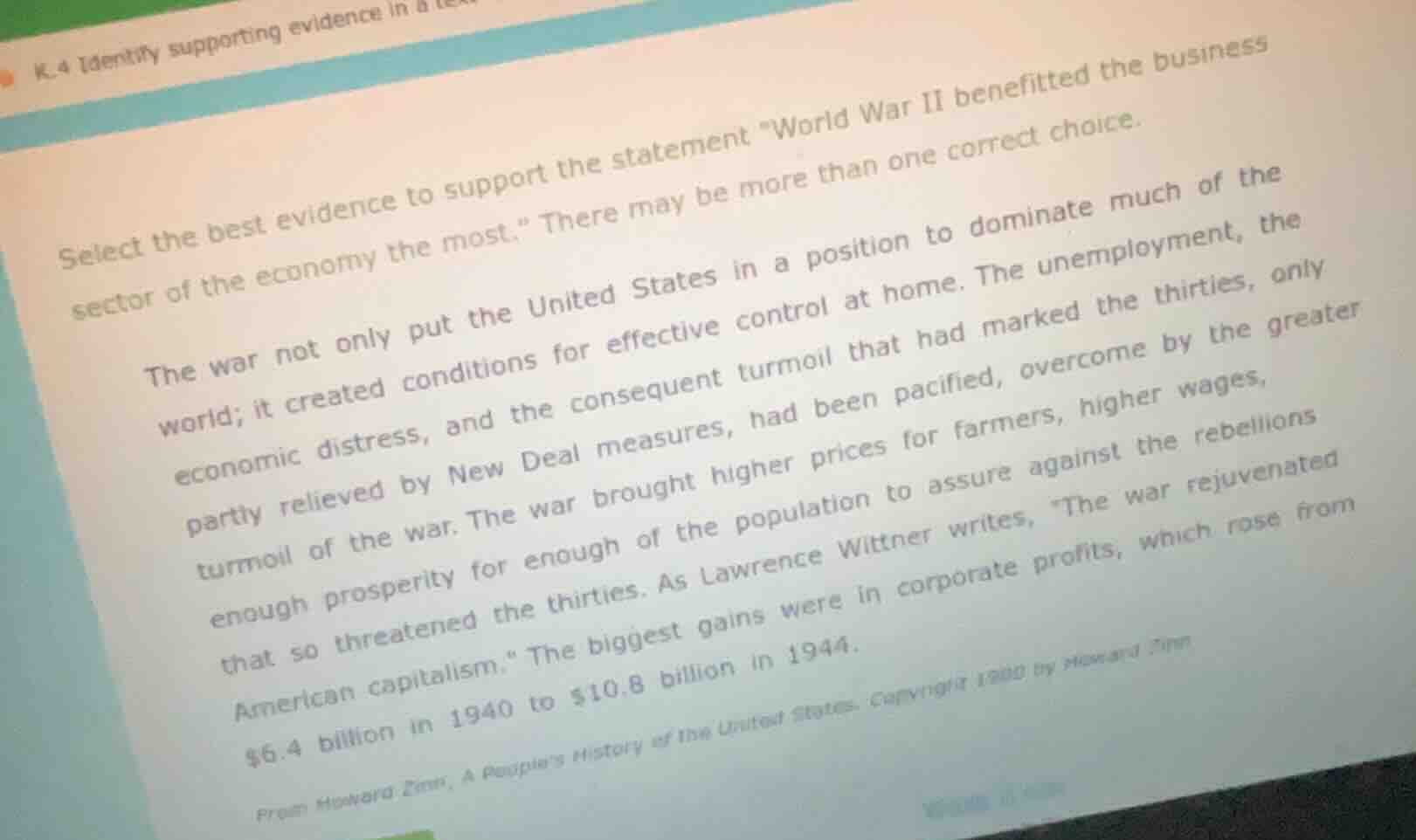 select the best evidence to support the statement \world war ii benefit…