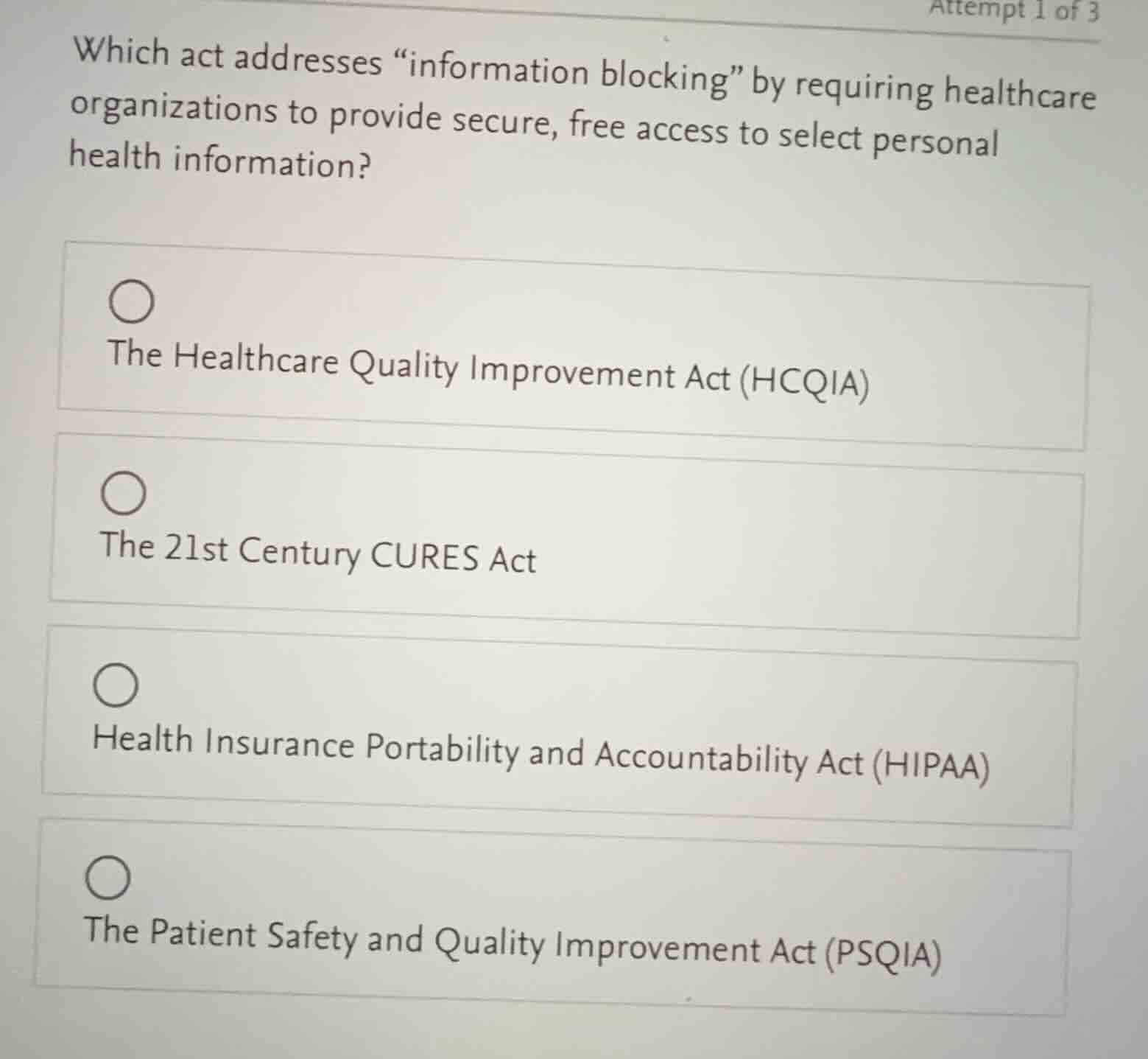 which act addresses “information blocking” by requiring healthcare orga…