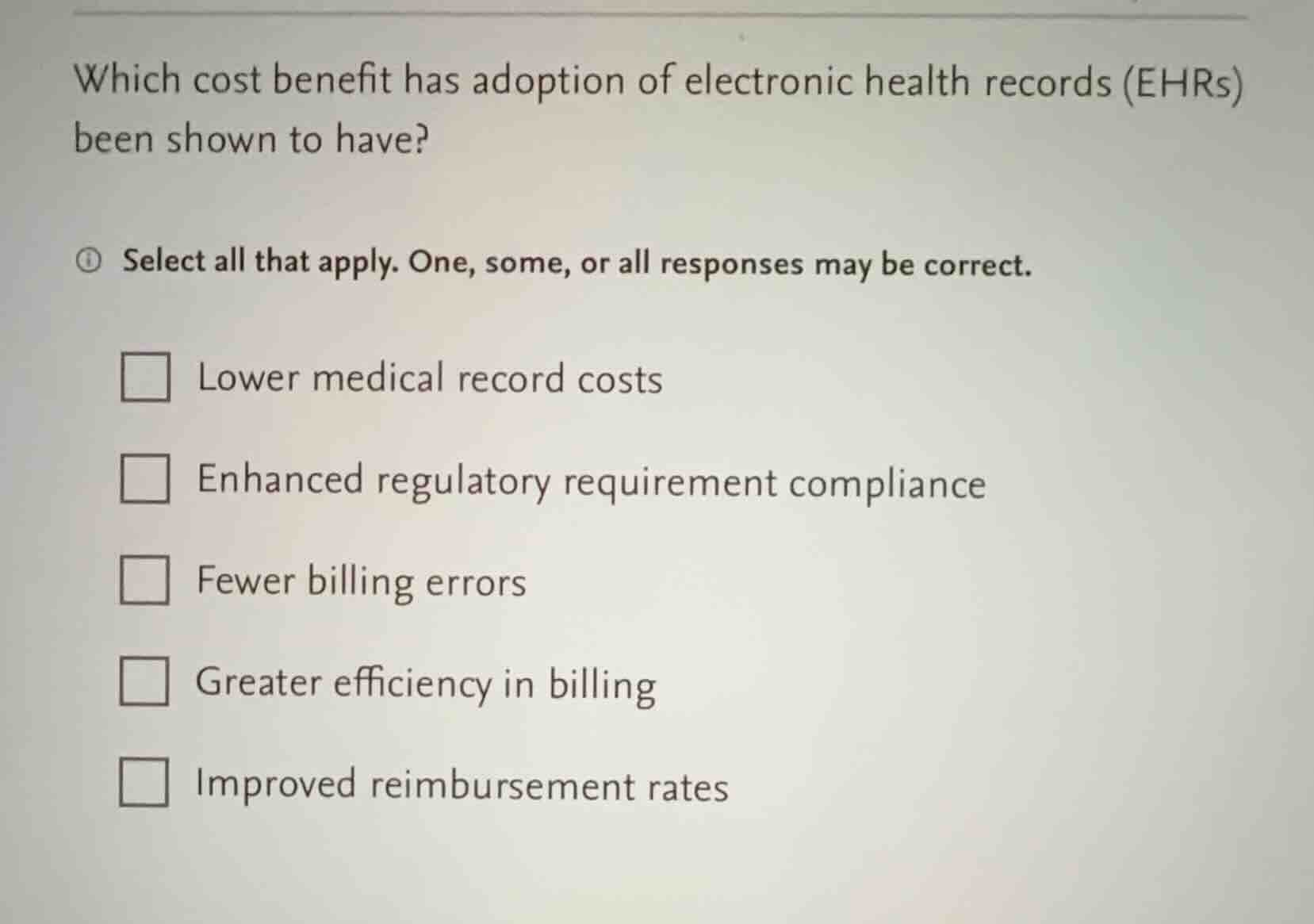 which cost benefit has adoption of electronic health records (ehrs) bee…