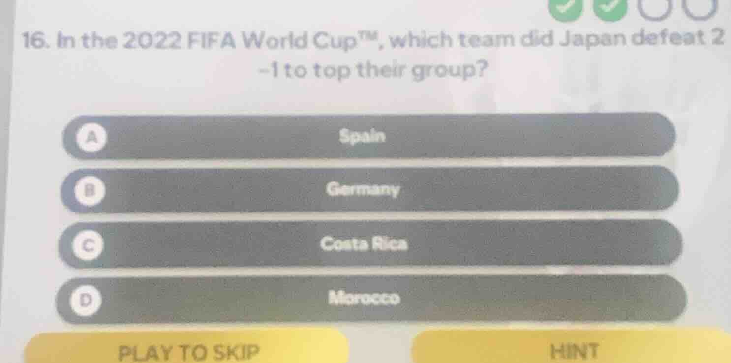 16. in the 2022 fifa world cup™, which team did japan defeat 2 -1 to to…