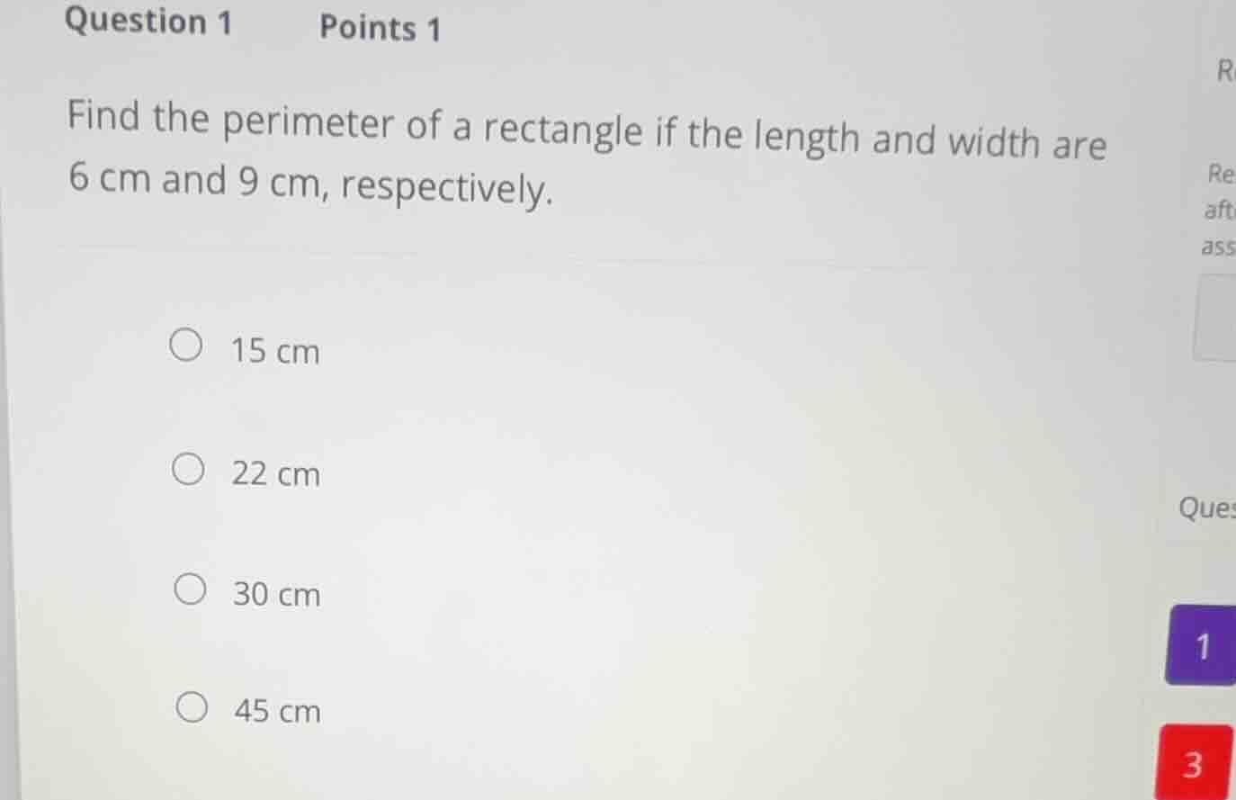 question 1 points 1 find the perimeter of a rectangle if the length and…