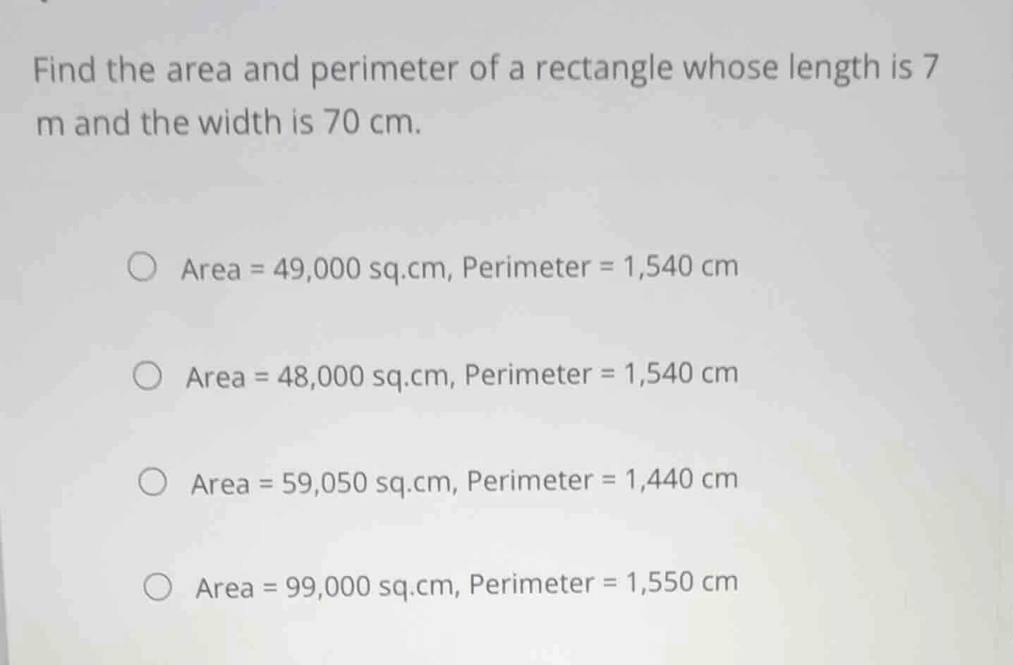 find the area and perimeter of a rectangle whose length is 7 m and the …
