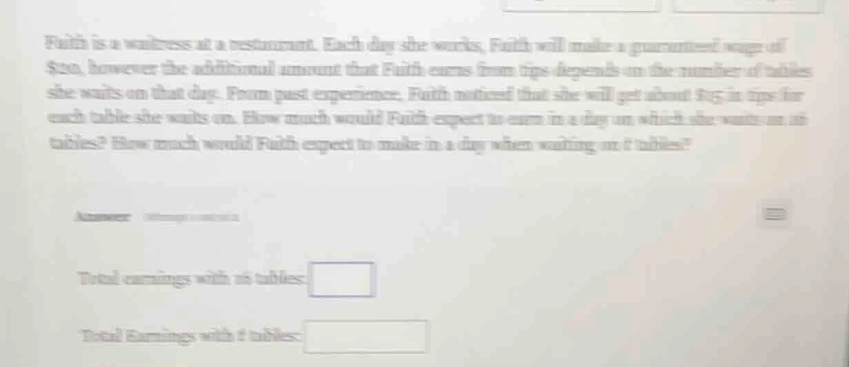 faith is a waitress at a restaurant. each day she works, faith will mak…