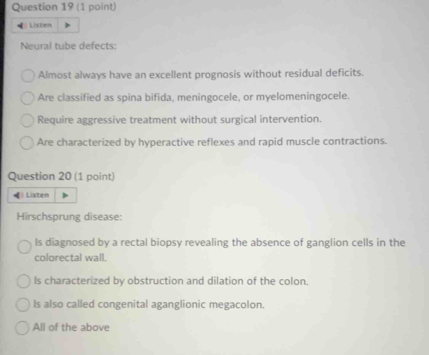 question 19 (1 point) listen neural tube defects: almost always have an…