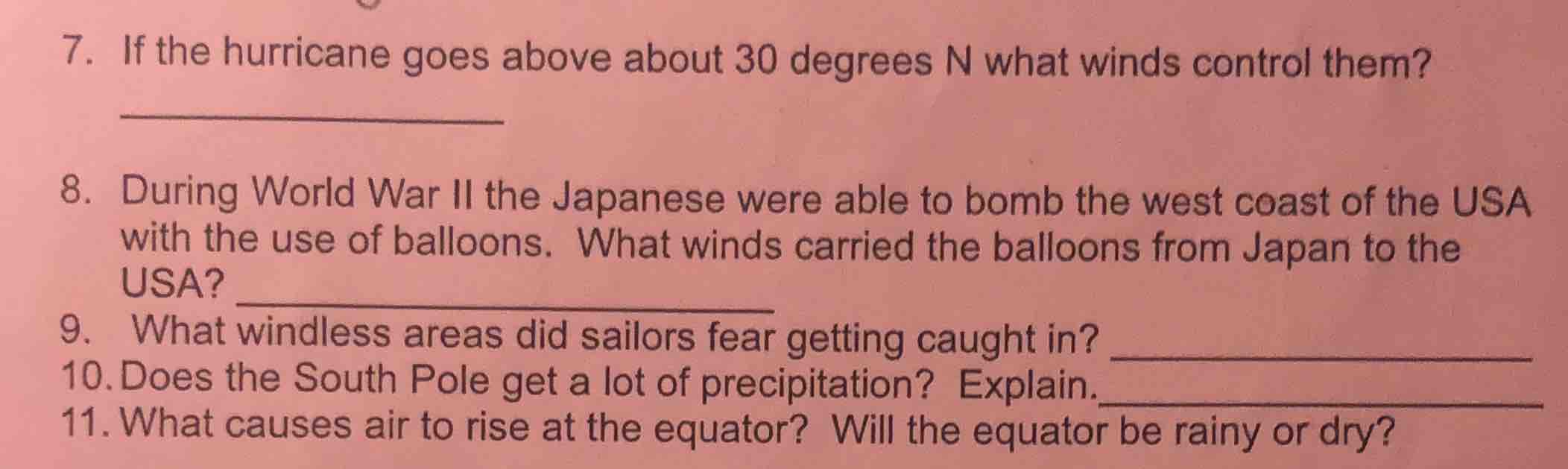 7. if the hurricane goes above about 30 degrees n what winds control th…