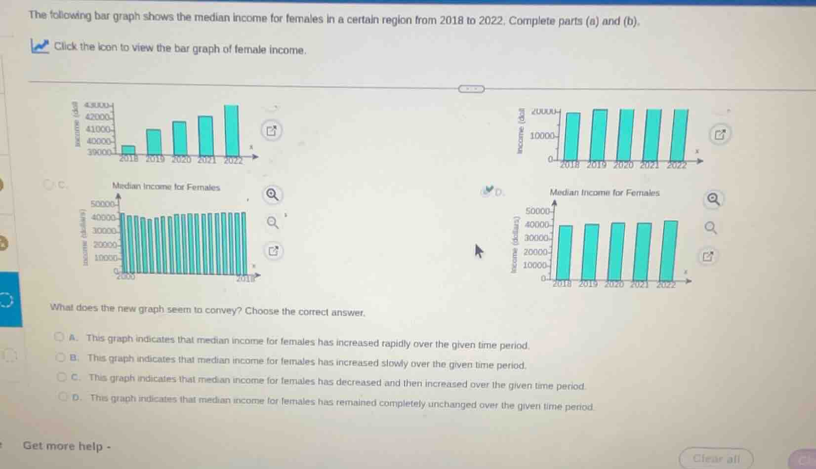 the following bar graph shows the median income for females in a certai…