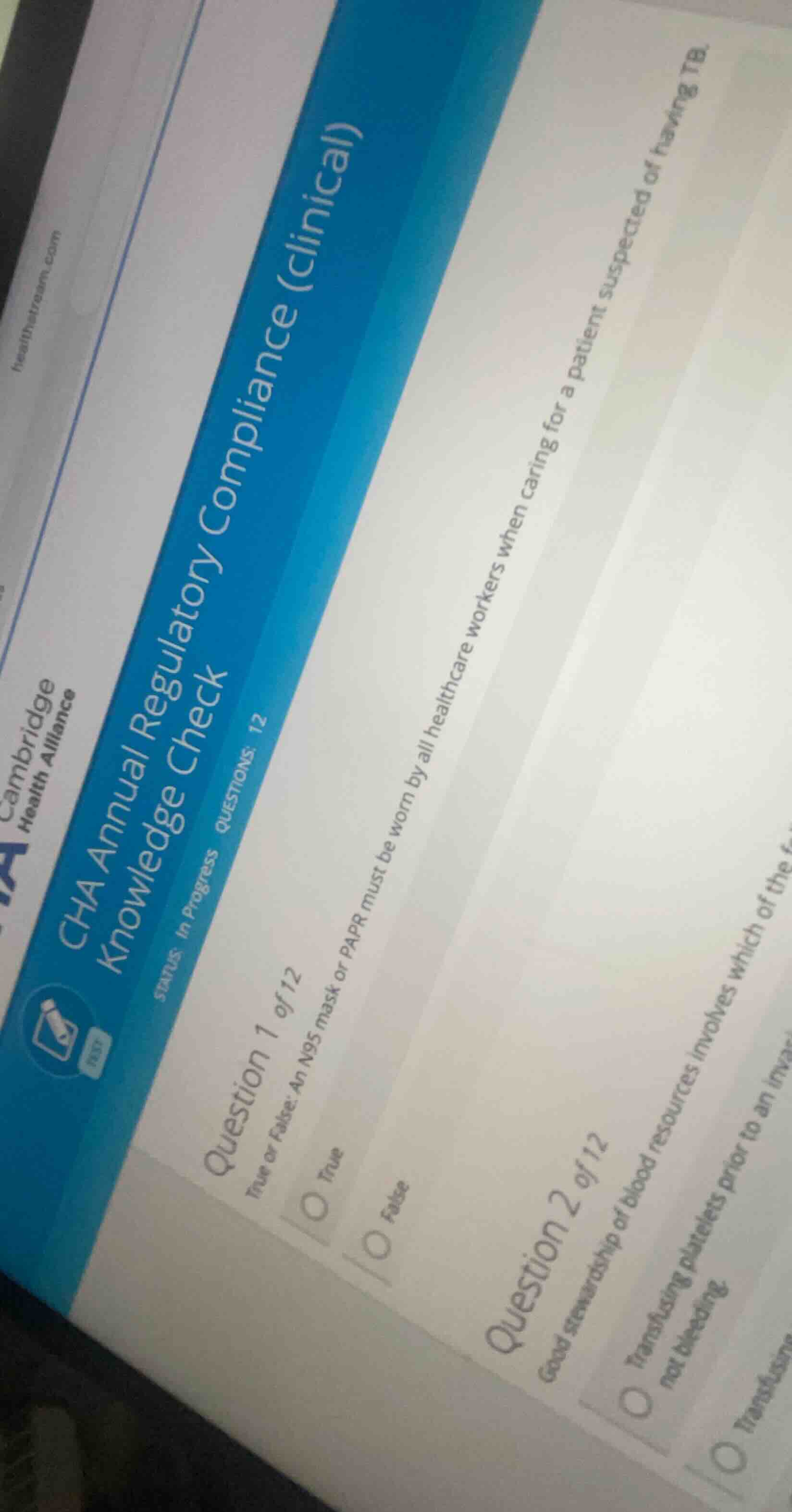 cha annual regulatory compliance (clinical) knowledge check status: in …