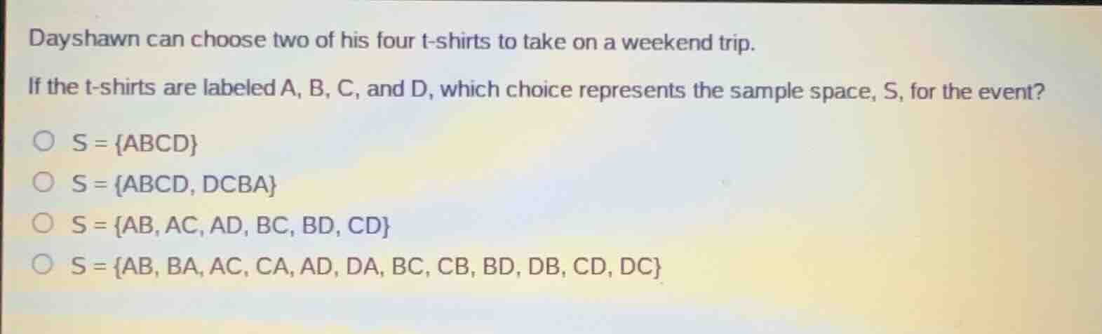 dayshawn can choose two of his four t - shirts to take on a weekend tri…
