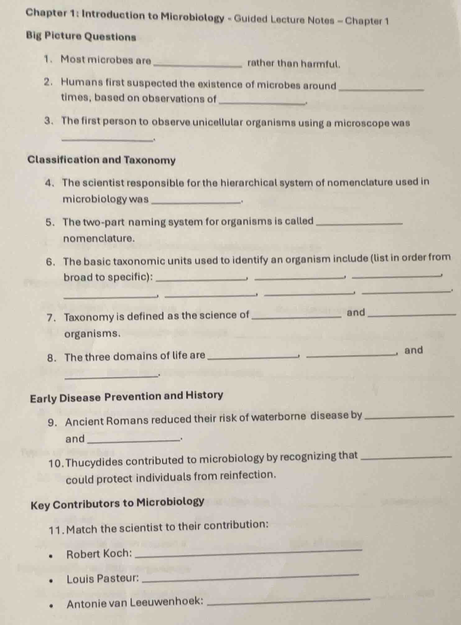 chapter 1: introduction to microbiology - guided lecture notes - chapte…