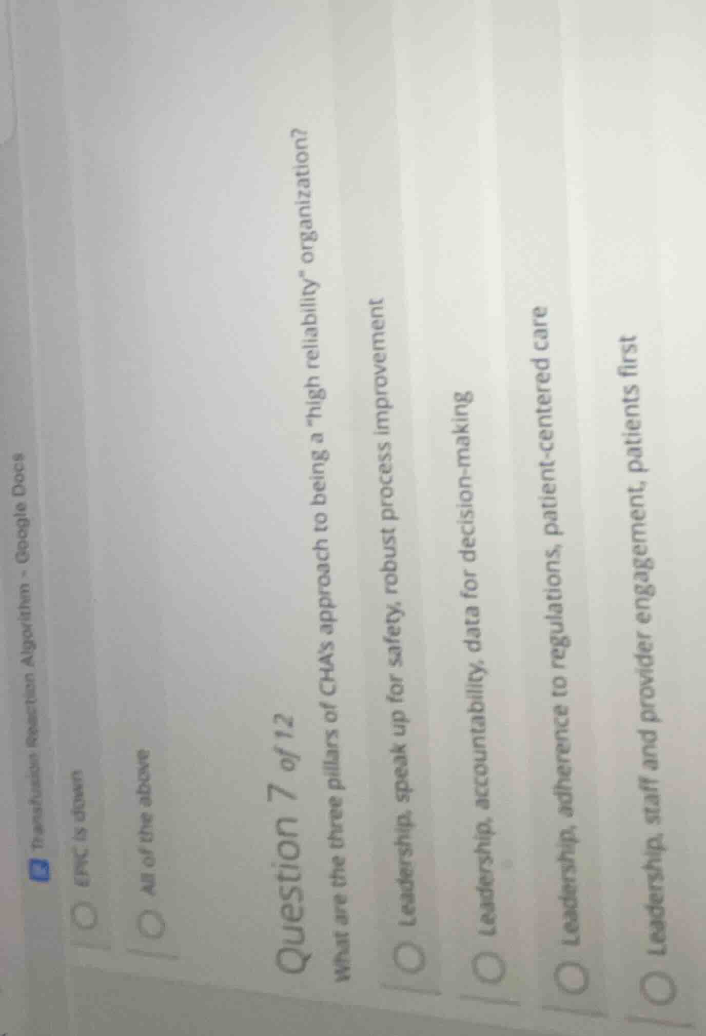 question 7 of 12 what are the three pillars of chas approach to being a…