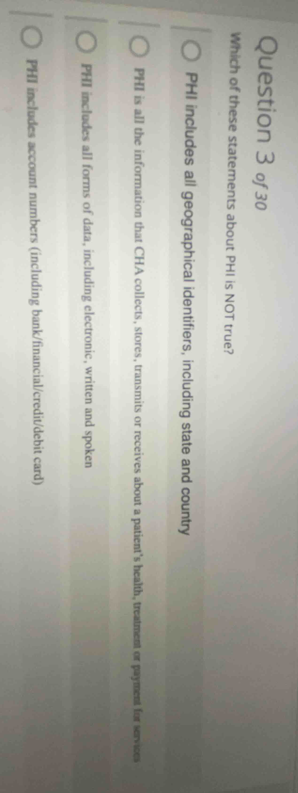 question 3 of 30 which of these statements about phi is not true? ○ phi…