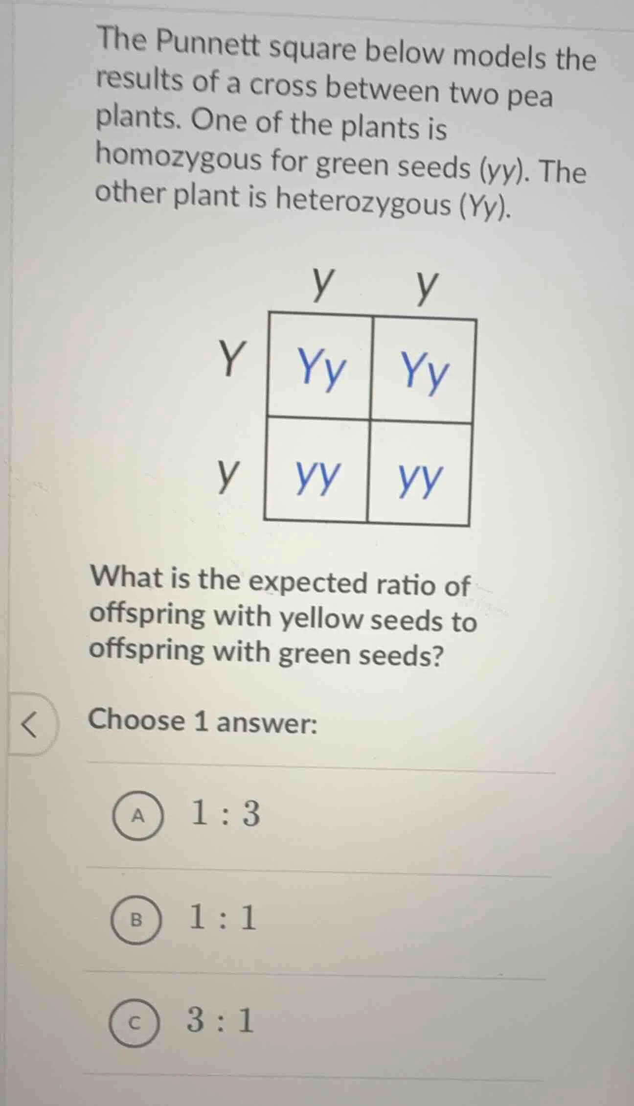 the punnett square below models the results of a cross between two pea …