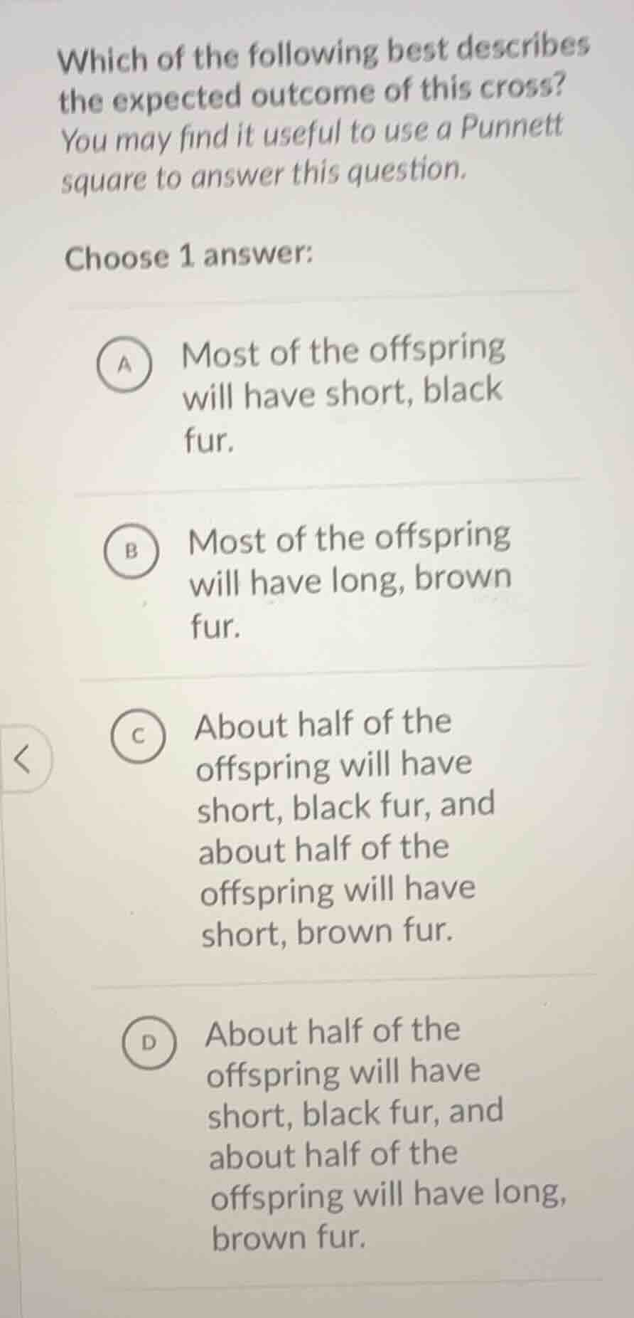 which of the following best describes the expected outcome of this cros…