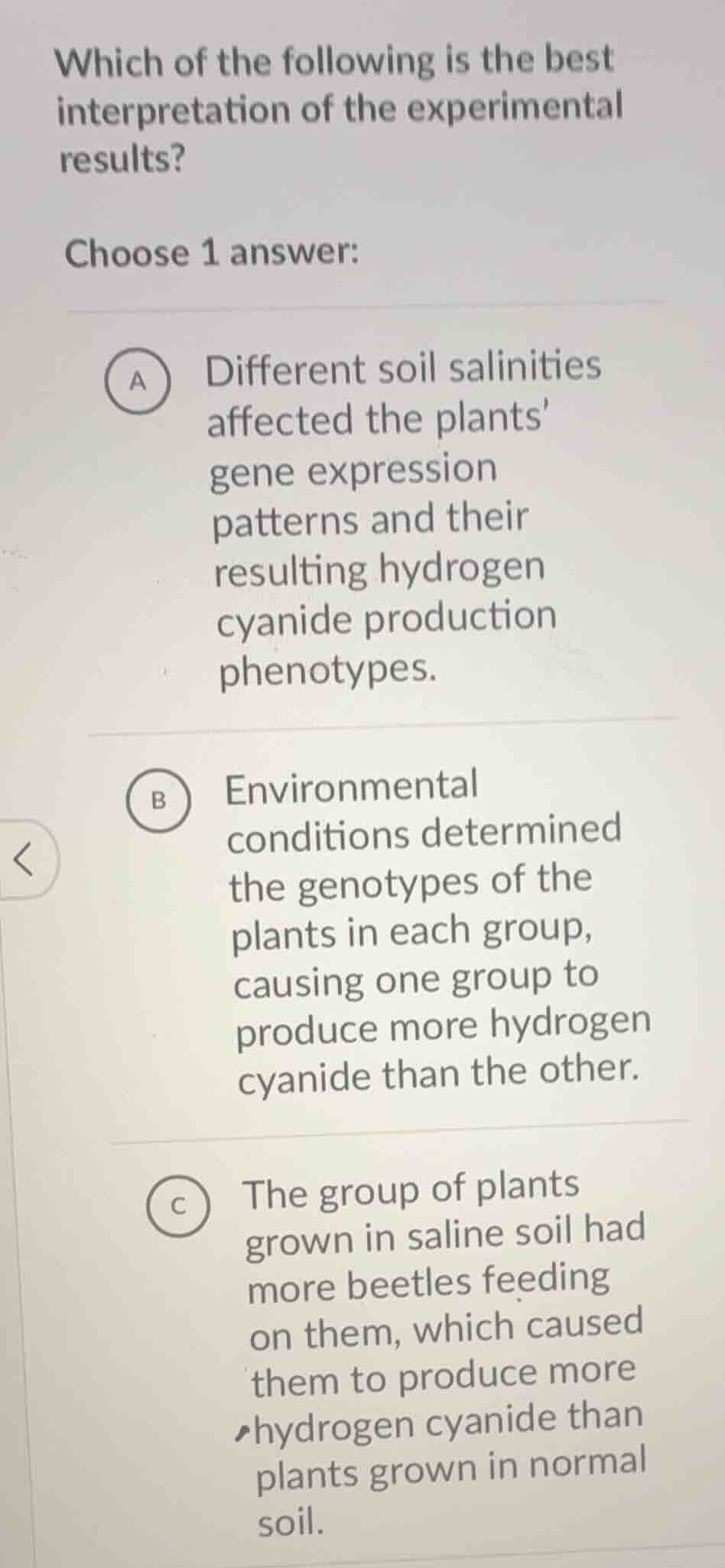 which of the following is the best interpretation of the experimental r…
