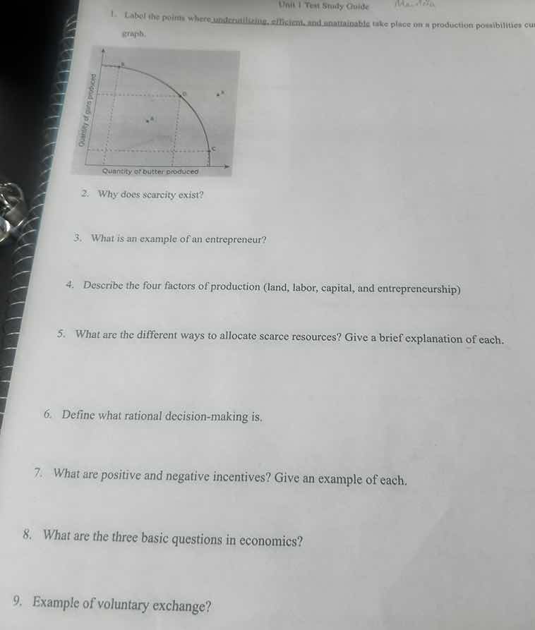 unit 1 test study guide 1. label the points where underutilizing, effic…