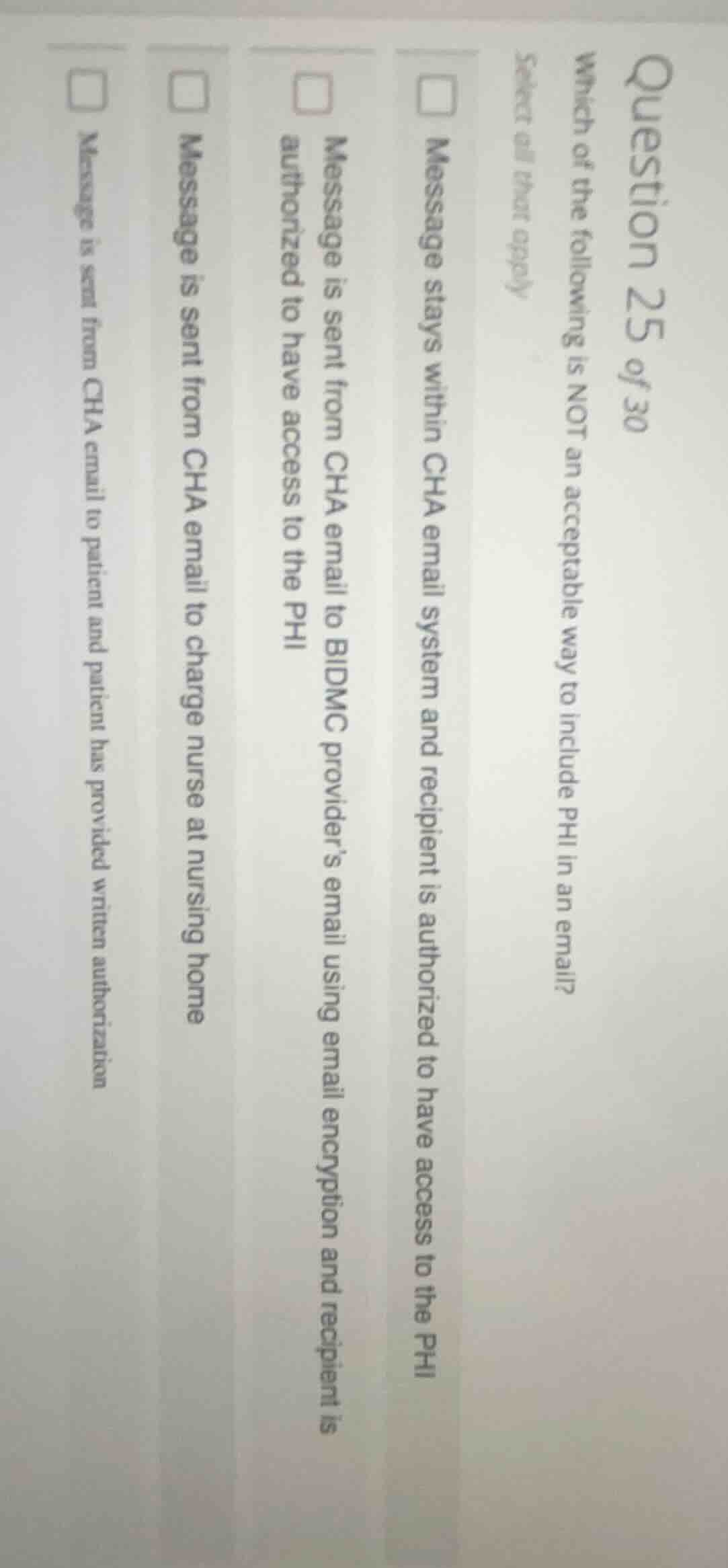 question 25 of 30 which of the following is not an acceptable way to in…