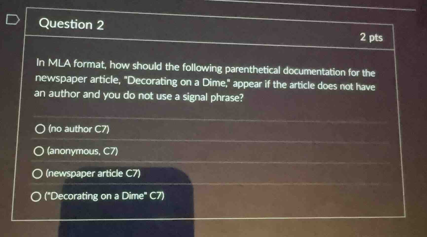 question 2 2 pts in mla format, how should the following parenthetical …