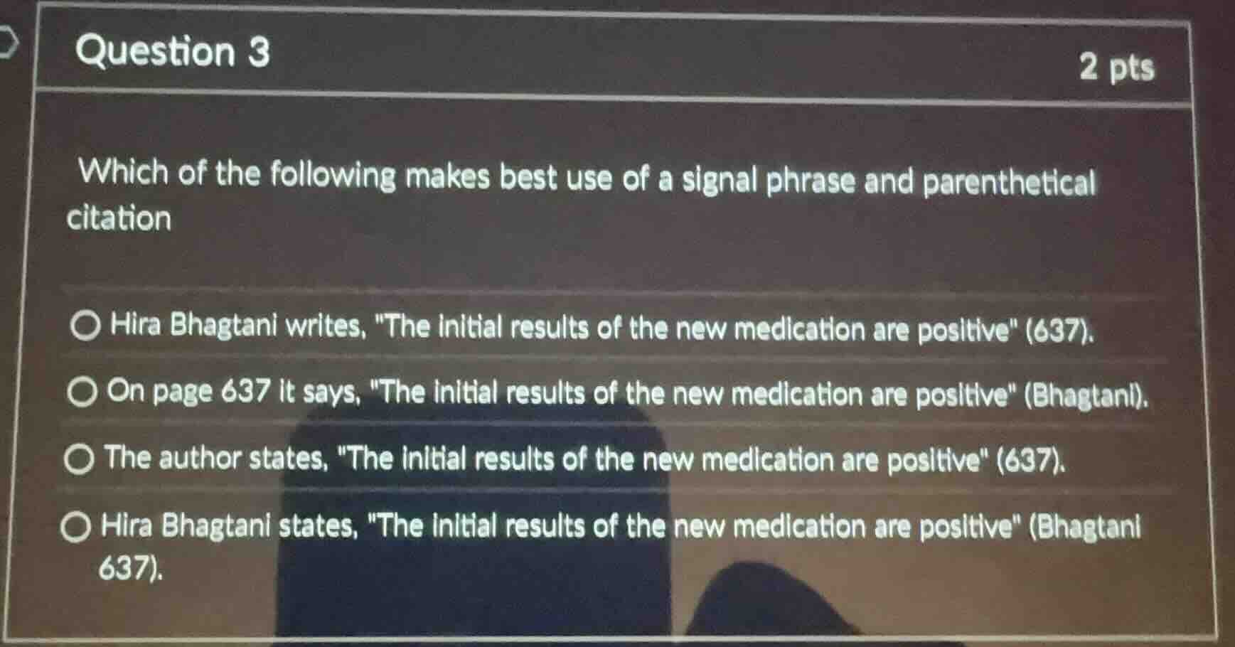 question 3 2 pts which of the following makes best use of a signal phra…