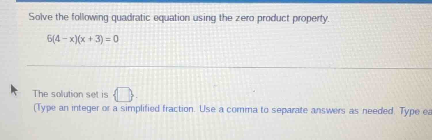 solve the following quadratic equation using the zero product property.…