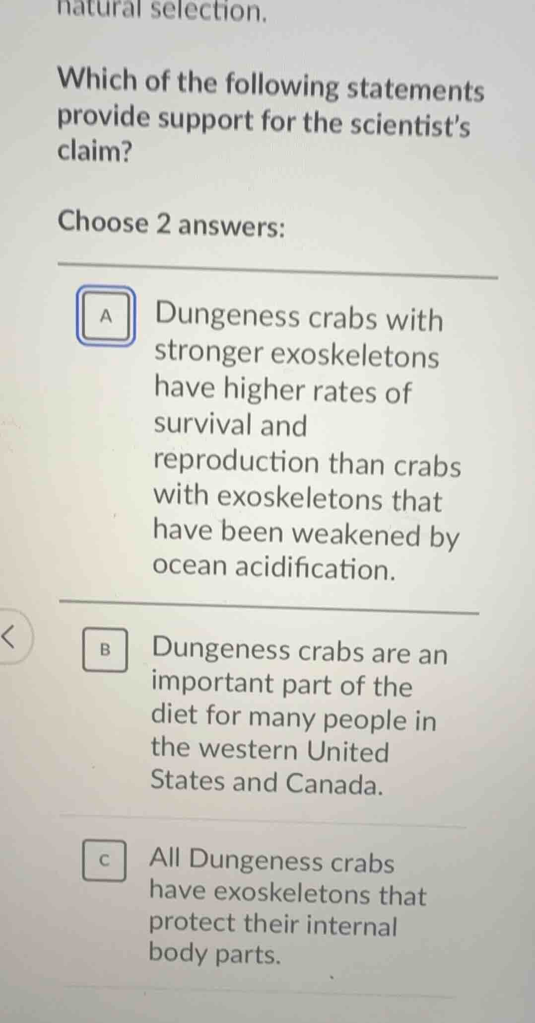 natural selection. which of the following statements provide support fo…