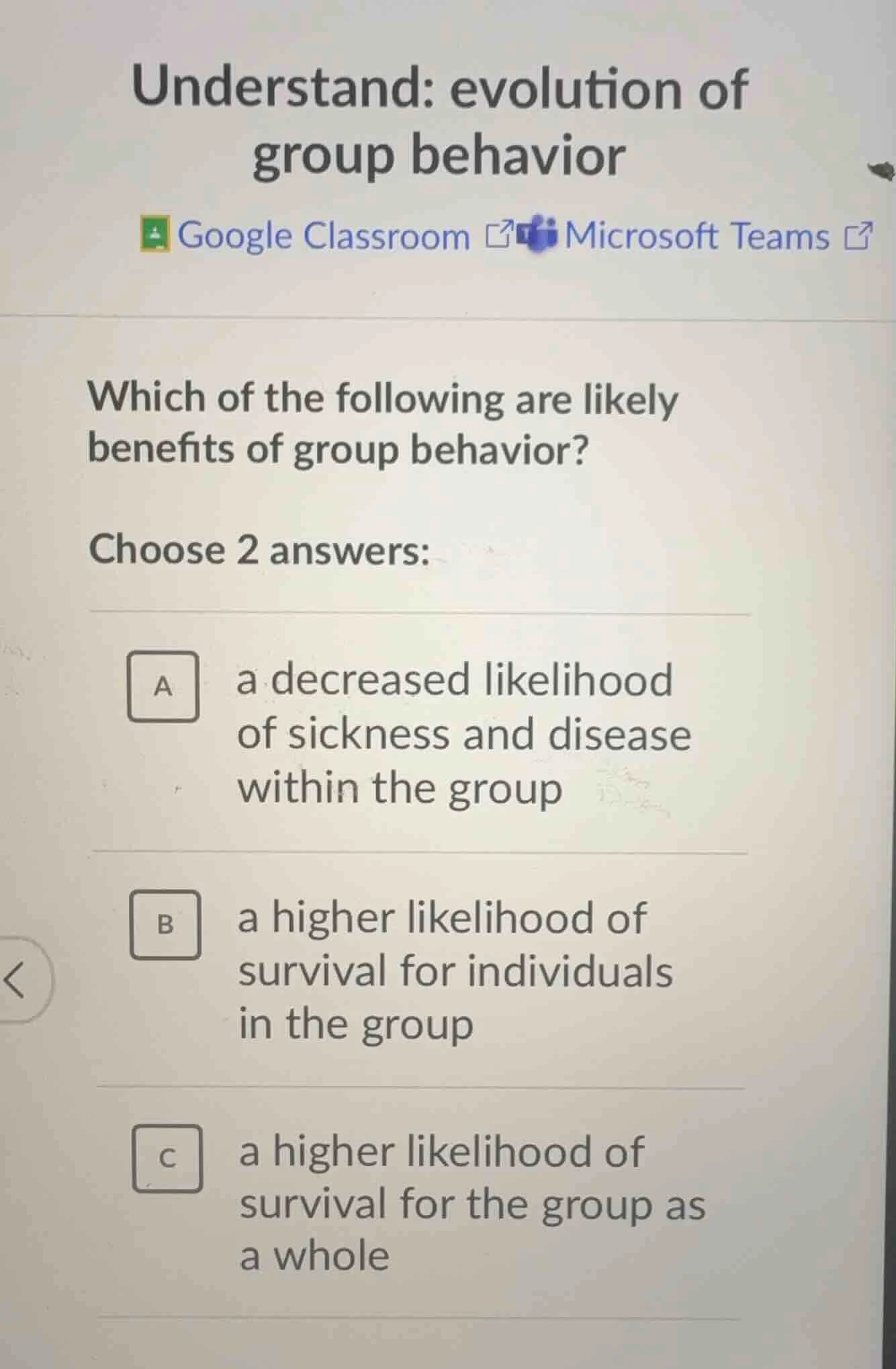 understand: evolution of group behavior which of the following are like…