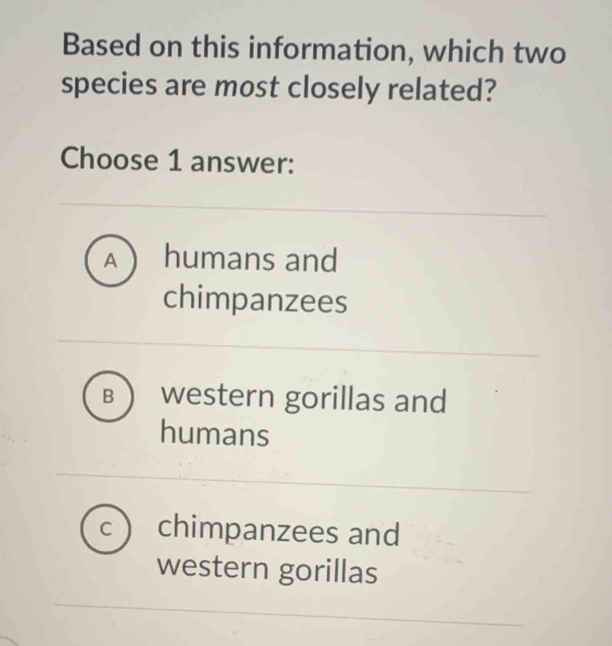 based on this information, which two species are most closely related? …