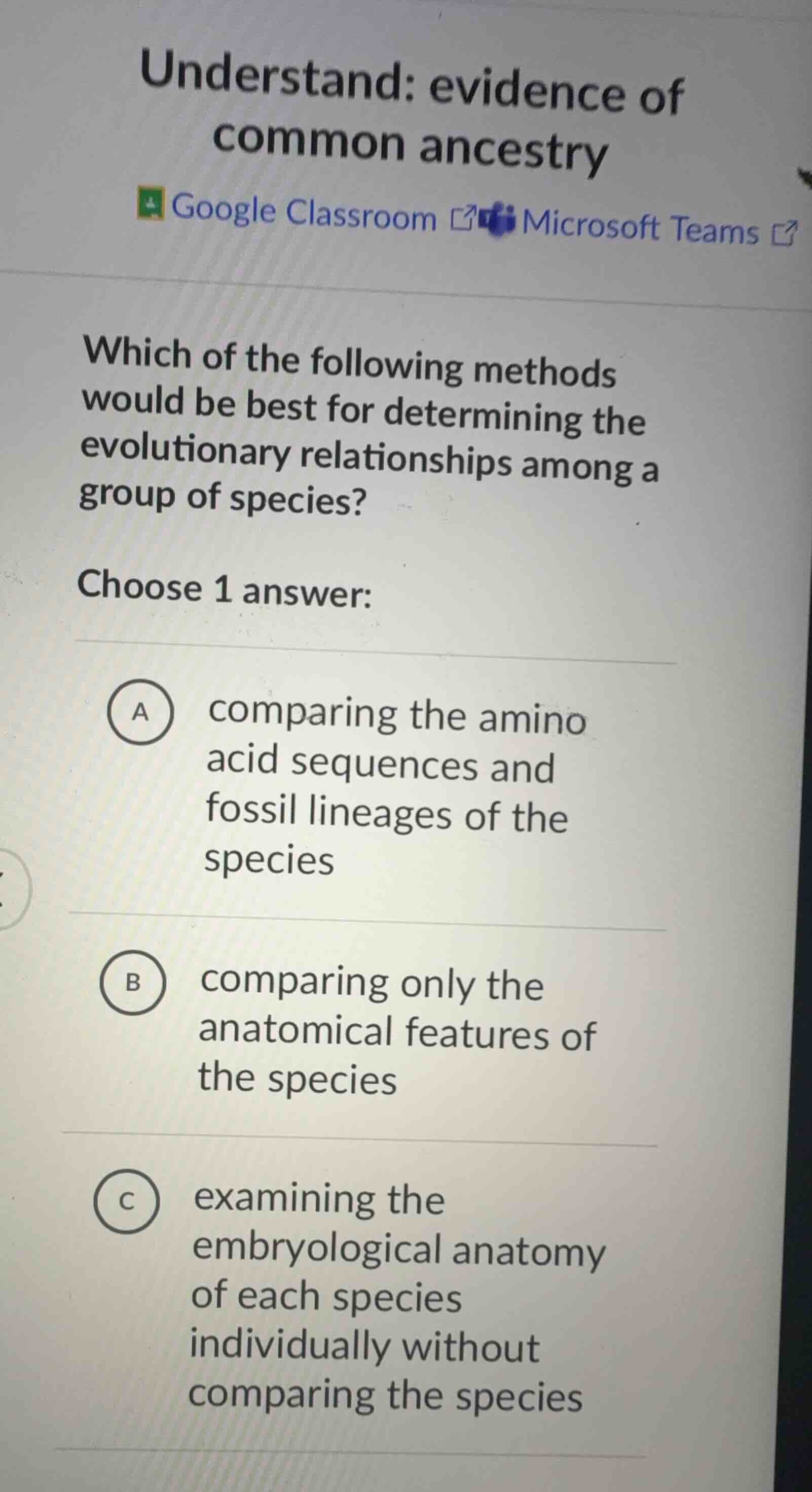 understand: evidence of common ancestry google classroom microsoft team…